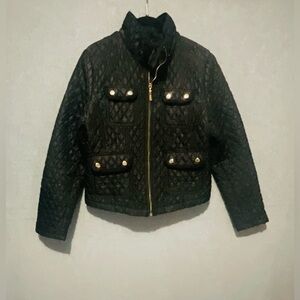 Quilted Black Barn Jacket Gold Hardware Diamond Stitch Equestrian Puffer Coat S